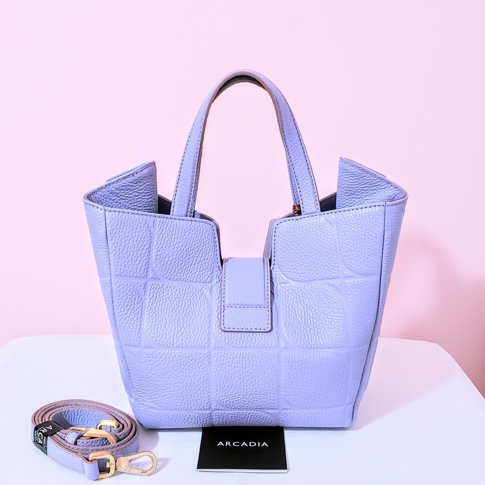 NWT Rare HTF ARCADIA Bia Small Tote Crossbody Bag Lavender Pebbled Leather lilac - Picture 8 of 12